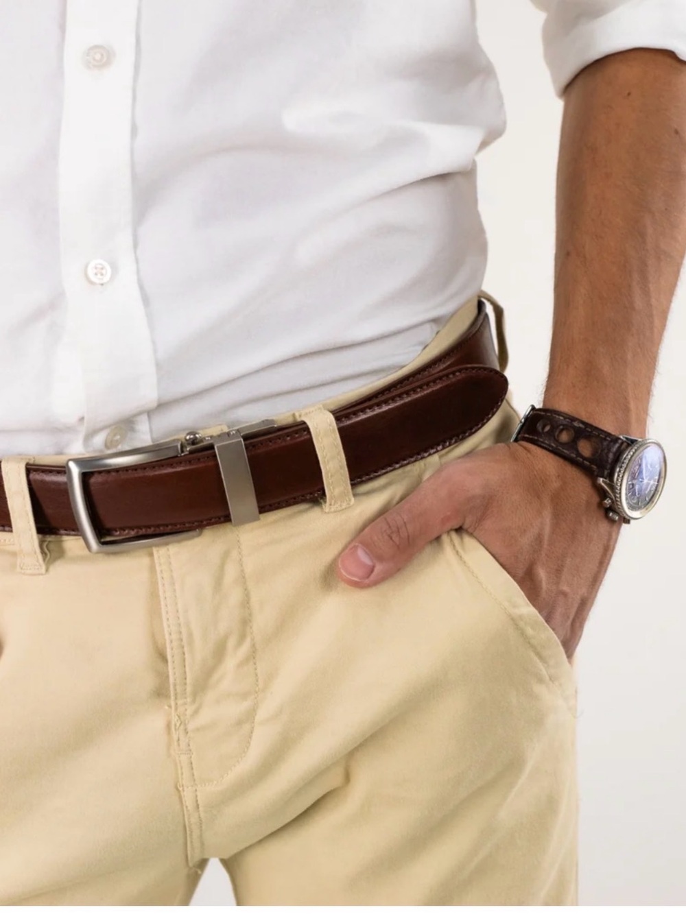 Harmattan Design Smart Belt Brown Genuine Leather Ratchet Belt